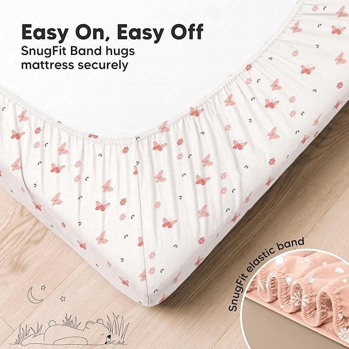 KeaBabies 2-Pack Fitted Crib Sheets for Boys, Girls, Baby - Soft Bamboo Viscose Cotton, 52x28 Standard Crib Mattress Sheets, Toddler Bed Mattress Cover, Gender Neutral,Breathable,Durable (Butterflies)