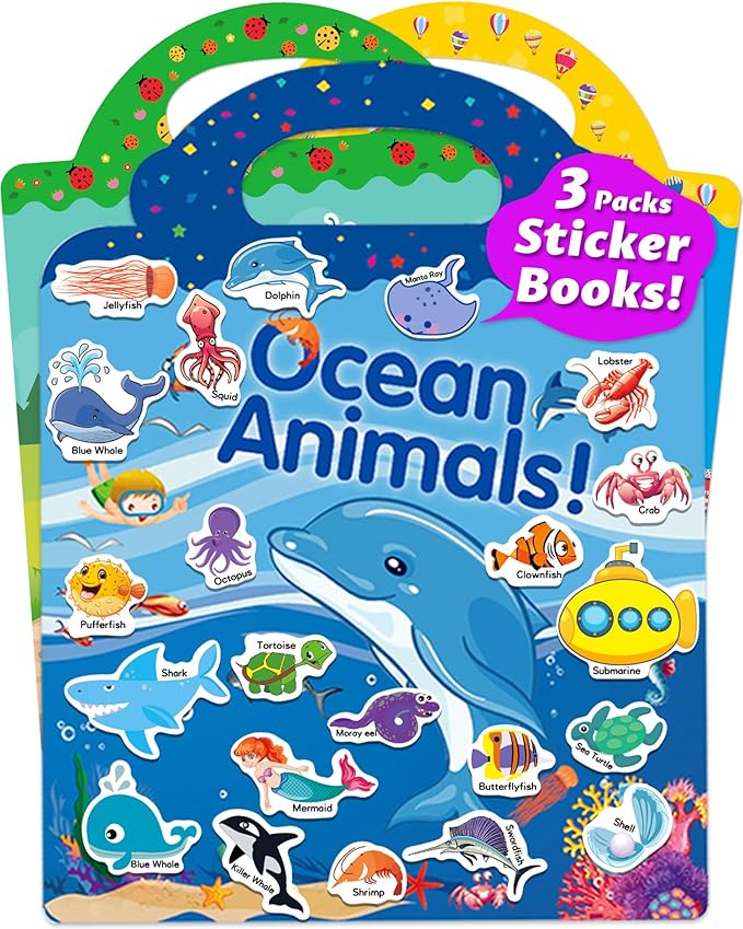 Walenced Reusable Sticker Book for Toddlers, Stickers for Kids, Toddler Sticker Book, Toddler Craft Activities, Toddler Travel Toys Ages 3 and Up Boy Girl Birthday Gifts