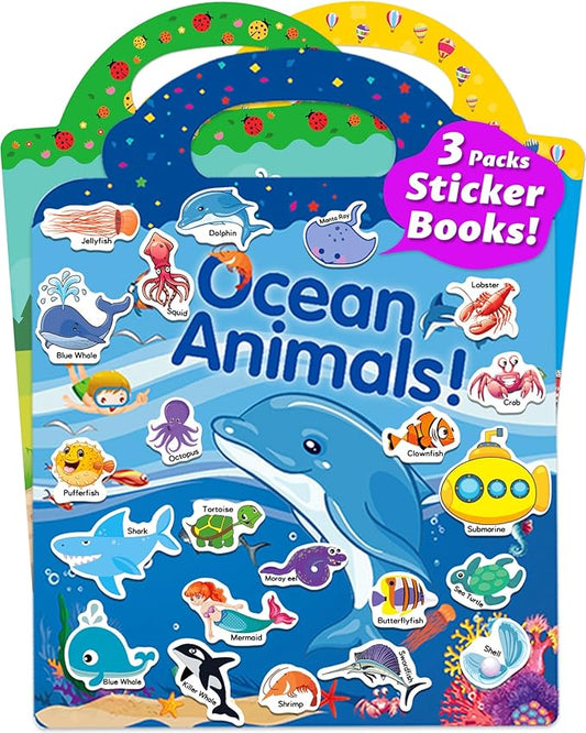 Walenced Reusable Sticker Book for Toddlers, Stickers for Kids, Toddler Sticker Book, Toddler Craft Activities, Toddler Travel Toys Ages 3 and Up Boy Girl Birthday Gifts