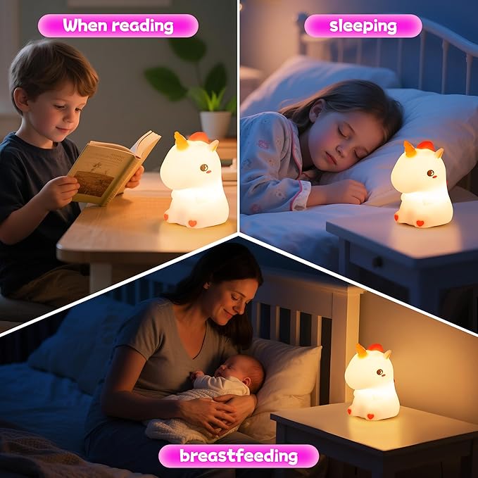 loatme Night Light for Kids, Rechargeable Dimmable Silicone LED Nightlight with 7 Colors, Baby Nursery Night Lamp, Touch Squishy Lamp, Cute Gifts for Girls, Boys, Toddler Room Decor, Unicorn