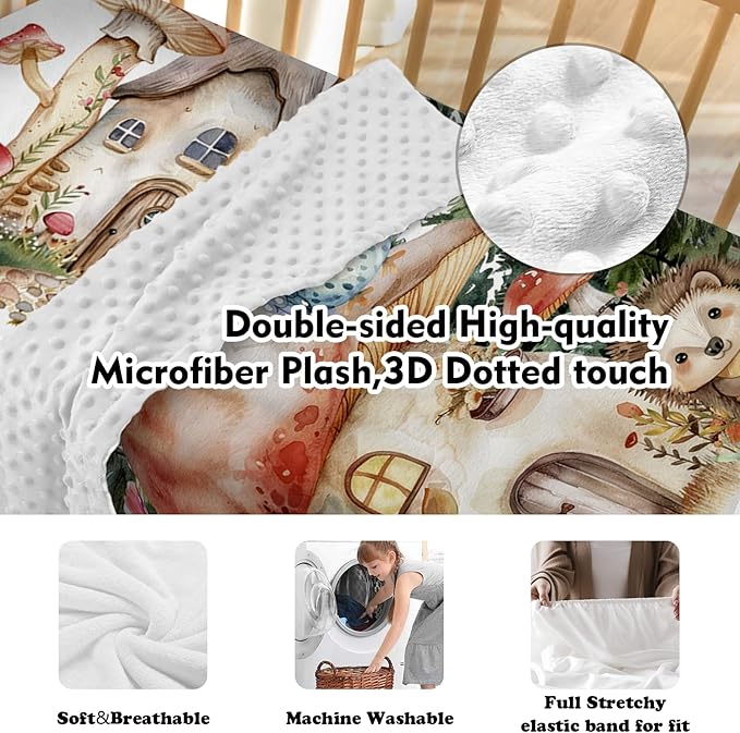 Custom Baby Crib Bedding Set, Personalized Name Mushroom House Design Crib Set 3 Pcs, Soft Double Layer Blanket, Crib Sheet & Room Rug, Ideal Nursery Decor Gift for Baby Girls Boys