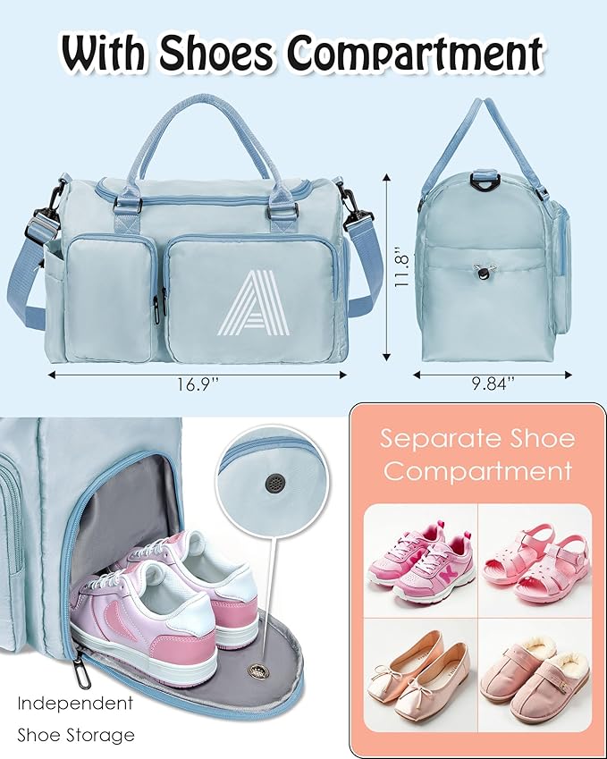 Elilier Gym Bag for Girls, Kids Travel Duffle Bag, Sports Bag, Personalized Weekender Bag, Overnight Sleepover Bag, personalized kids bags