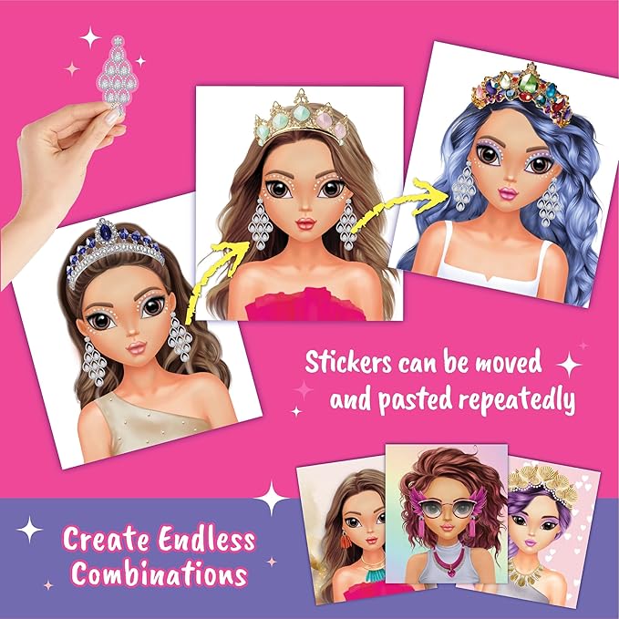 BSCOOL Sticker Stylish Dress up Jewelry. Sticker Activity Book for Kids. Learn Girls Fashion Design with Stickers and Guides for Kids 5 and up with 250+ Reusable Stickers. Christmas Gift for Girls