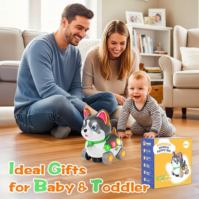 Musical Baby Toys 6-12 Month, Crawling Puppy for 1 Year Old Boy Girl Gift, Infant Educational Learning Toys for Toddlers 1-3, 1st Birthday (Black)