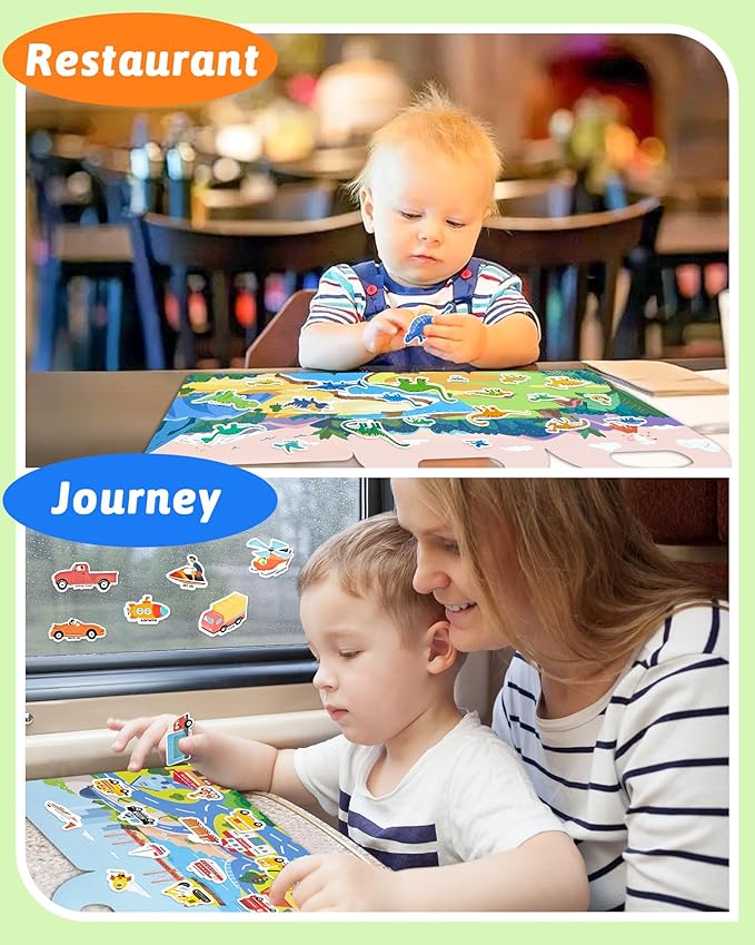 Benresive Reusable Sticker Books for Toddlers, 3 Sets Travel Stickers for Kids, Toddler Sticker Book, Crafts Activities for Toddlers, 3 and Up Birthday Gifts Travel Toys