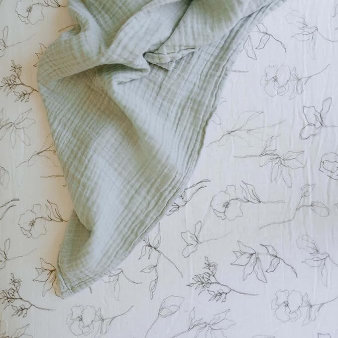 Little Unicorn 100% Natural Organic Cotton Muslin Crib Sheets | Breathable, Naturally Soft Fabric (Pencil Floral)