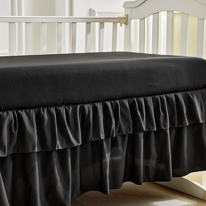Ruffled Crib Bedding Set Baby Boho Quilted Comforter with Fitted Sheet and Bed Skirt - Cute Soft Breathable Seersucker Ruffled Shabby Chic Bedding Soft Blanket Design - Black