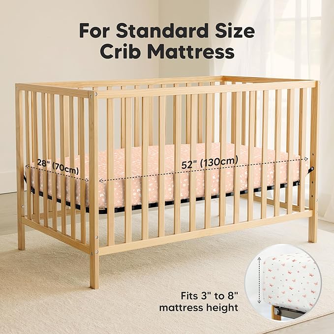 2-Pack Waterproof Crib Sheets for Girl, Boy - Organic Cotton 52X28 Fitted Crib Sheets Neutral, Crib Mattress Protector Sheets, Soft Toddler Bed Sheets, Washable Infant Baby Crib Sheets (Butterflies)