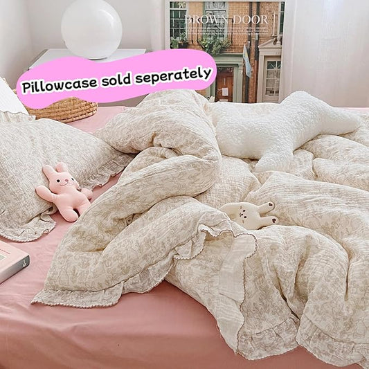 BuLuTu Muslin Cotton Kids Toddler Duvet Cover for Girls Boys Baby Crib Duvet Covers with Zipper Closure, 47"x59", Flower & Rabbit Print (No Pillow Cases)