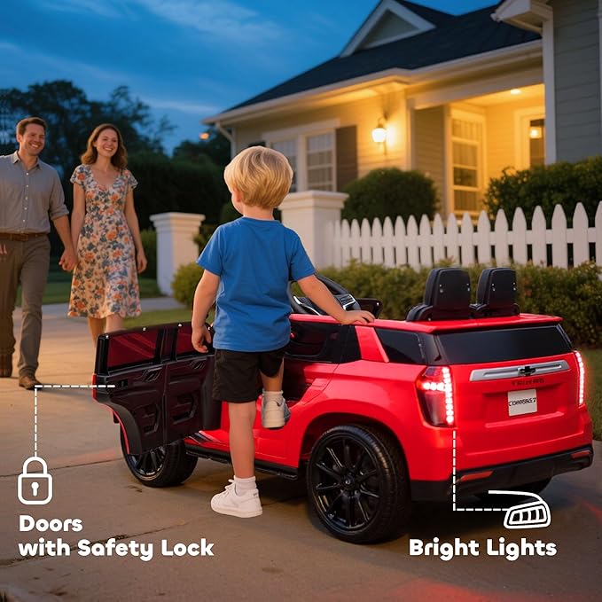 Aosom Licensed Chevrolet Tahoe Ride On Car, 12V 7AH Battery Power Ride On Toy with Parent Remote Control, LED Lights, Music, 4 Wheeler Suspension, 3 Speeds, Kids Electric Vehicle for Aged 3+, Red