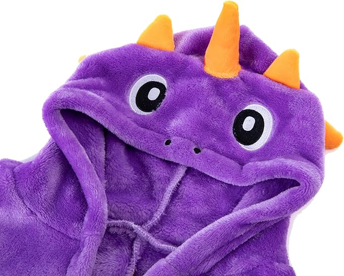 Dinosaur Boys Girls Fleece Hooded Robe Kids Toddler Warm Fuzzy Cartoon Dino Bathrobe