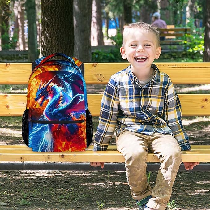 CustomWish Boys Dragon Backpack - School Backpacks for Kids Teens Kindergarten Primary Middle Senior - 17 Inch Cool Lightweight Bookbag for School Travel