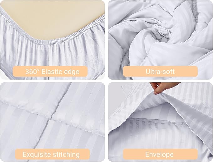 ZPECC Toddler Bedding Set - 4 Piece Hypoallergenic Baby Crib Bedding Set for Boys and Girls, Includes Toddler Comforter, Flat Sheet, Fitted Sheet and Pillowcase, White Stripe
