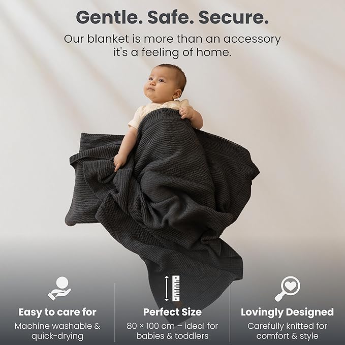 Baby Soft Knitted Blanket - Soft & Breathable - Oeko-Tex Certified - Lightweight & Cuddly - Perfect for Newborns, Toddlers, Cot, Pram & Baby Room (Graphite)