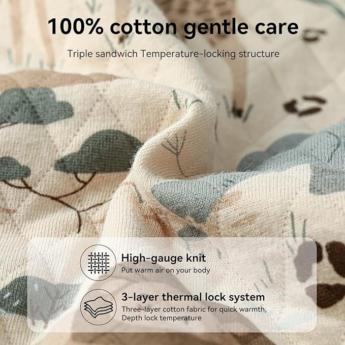 Baby Sleep Sack 18-24 Months 1.5 Tog Baby Wearable Blanket 100% Cotton Fabric Warm Sleeping sack with 2-Way Zipper Quilted for Toddler Infant Tog Apricot Elephant