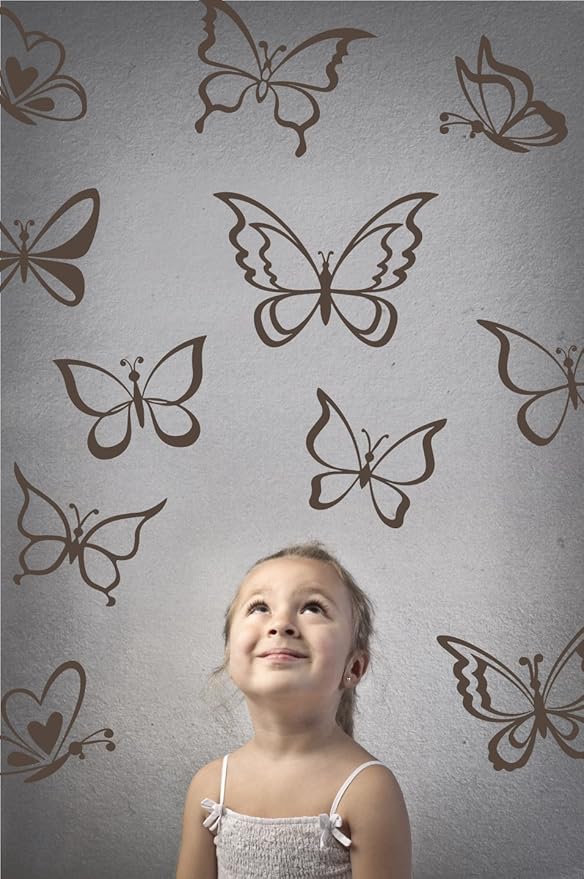 Butterfly Wall Art Vinyl Stickers DIY Nursery or Girls Room Decor Peel and Stick Butterflies Decals (Brown, 55x58 inches)