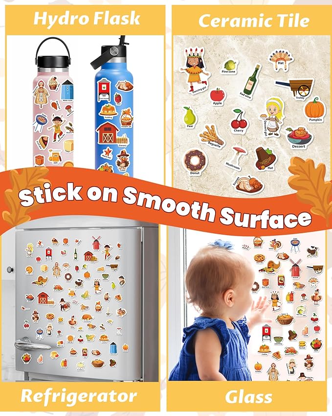 Walenced Reusable Sticker Book for Toddlers, Stickers for Kids, Toddler Sticker Book, Toddler Craft Activities, Toddler Travel Toys Ages 3 and Up Boy Girl Birthday Gifts - Thanksgiving