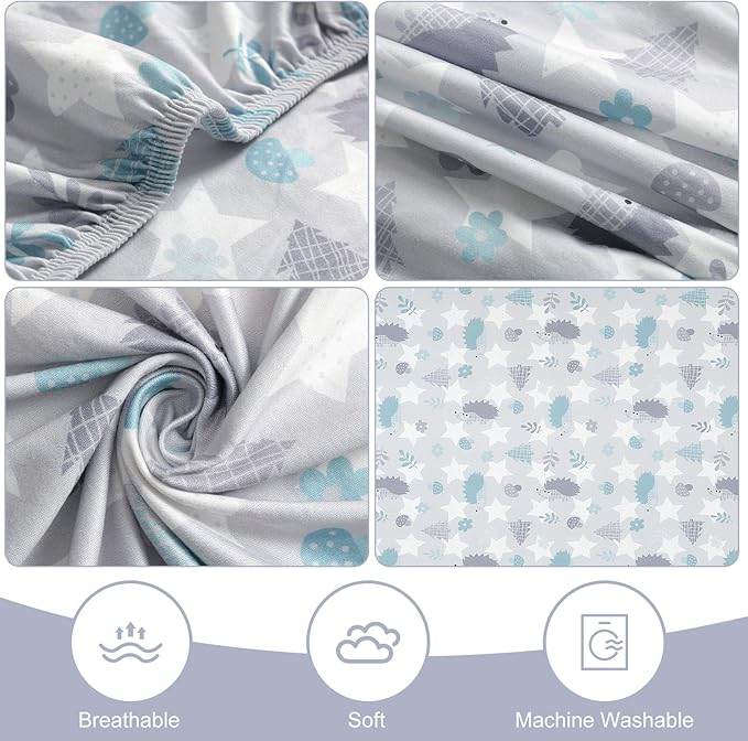 Pack n Play Fitted Sheet. 2 Piece Mini Crib Sheet. Elastic Playard Sheet. Portable Sheet Set. Elastic Convertible Playard Set. Compatible with Graco Pack n Play. (Baby Whale and Hedgehog)