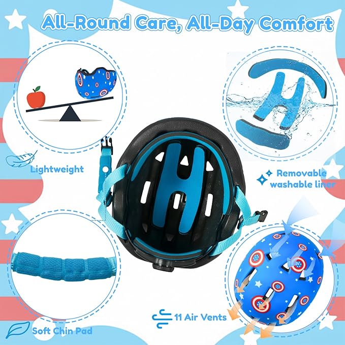 Toddler Bike Helmet with Gloves and Backpack Set, 3 Sizes for Baby Infant to Kids Ages 1-3 3-5 5-8+, Adjustable Boys Girls Bike Helmet for Bicycle/Scooter/Skateboard/Roller Skate