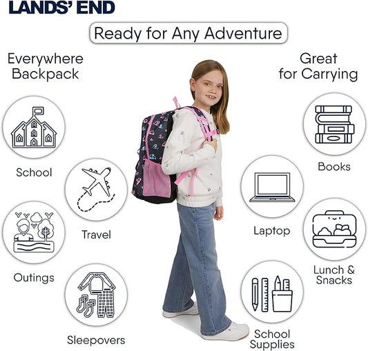 Lands' End Unisex Kids Large ClassMate Lightweight Durable Elementary School Backpack, Hot Pink