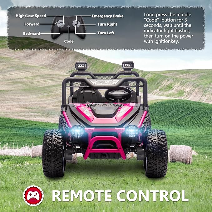 XXL 24V 7Ah 2 Seater Ride On Toy for Big Kids Ride On Car with Remote Control 4WD Kids UTV with 22" Seat, LED Lights, Bluetooth Music Player, EVA Rubber Tires, Spring Suspension, Pink