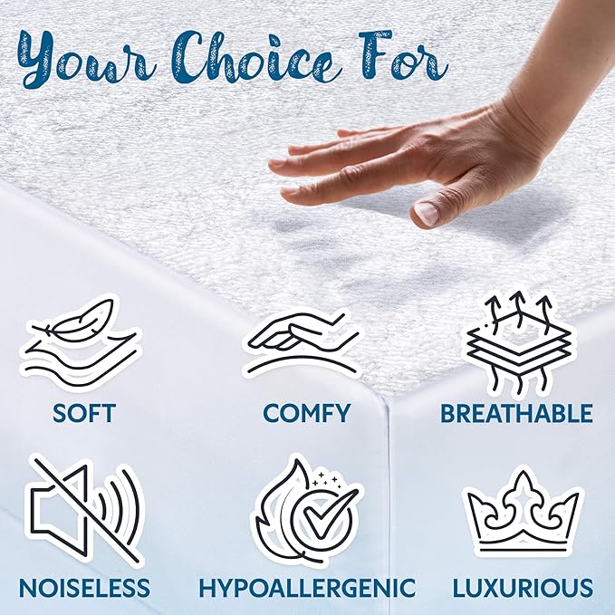 Guardmax Terry Cotton Full XL Size Mattress Protector - Waterproof & Dust Mite Proof Mattress Cover with Stretchable Pockets - Soft, Comfortable, & Noiseless Waterproof Fitted Sheet.(54 x 80 X 13)