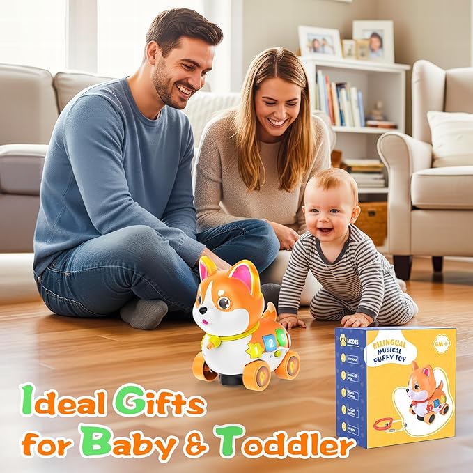 Musical Baby Toys 6-12 Month, Crawling Puppy for 1 Year Old Boy Girl Gift, Infant Educational Learning Toys for Toddlers 1-3, 1st Birthday (Orange)