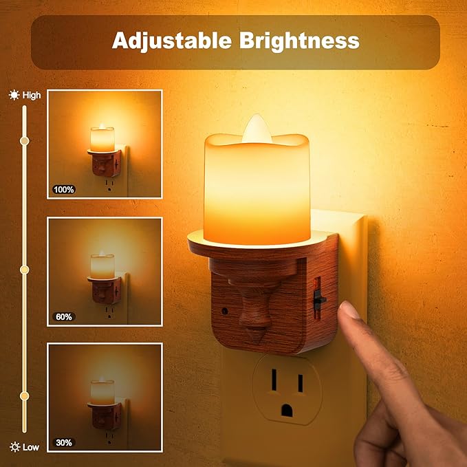JandCase Flameless Candle Night Light, 2 Pack Night Lights Plug into Wall, 2000K Amber, 0-100LM Dimmable Nightlight, Dusk to Dawn Sensor Light for Dinning Room, Living Room, Bathroom, Hallway