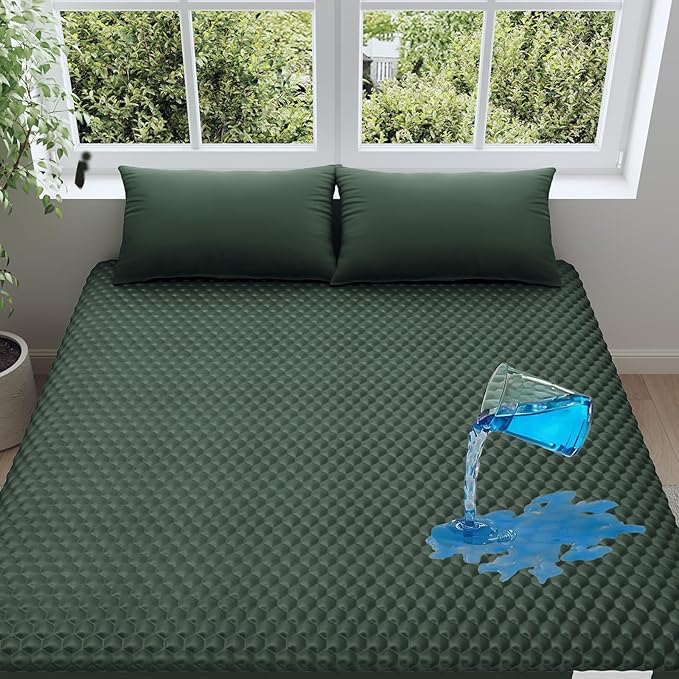 OhGeni 100% Waterproof Mattress Protector,Queen Size Mattress Soft Pad,Hair & Bedwetting Resistant,Cooling Breathable Fitted Sheets,Washable Bed Cover,Non-Slip Deep Pocket,Noiseless for Bedroom,Green