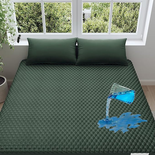 OhGeni 100% Waterproof Mattress Protector,Queen Size Mattress Soft Pad,Hair & Bedwetting Resistant,Cooling Breathable Fitted Sheets,Washable Bed Cover,Non-Slip Deep Pocket,Noiseless for Bedroom,Green