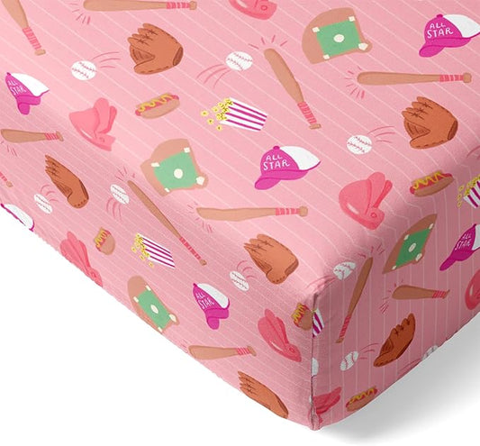Little Sleepies Baby Crib Sheets, Buttery Soft Viscose from Bamboo Crib Sheets for Boys & Girls, Toddler Bed Sheet, Standard Crib Mattress Sheet, Super Stretchy & Elasticized (Pink All Stars)