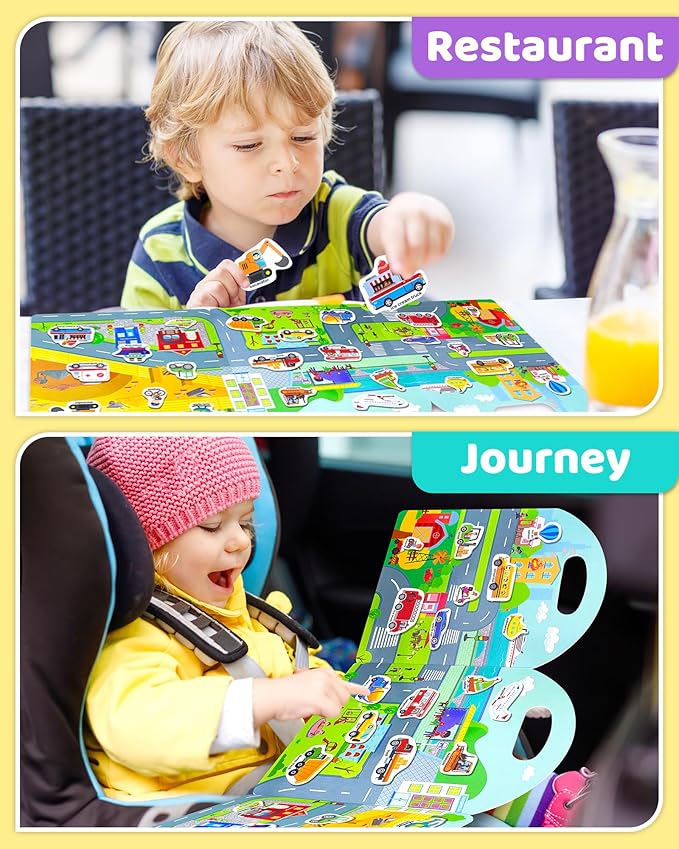Benresive Reusable Sticker Books for Toddlers, Fun Travel Stickers for Kids, Toddler Sticker Book, Crafts Activities for Toddlers, 3 and Up Birthady Gifts - Transport