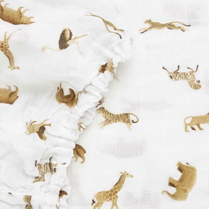 Little Unicorn 100% Natural Organic Cotton Muslin Crib Sheets | Breathable, Naturally Soft Fabric (Animal Crackers)