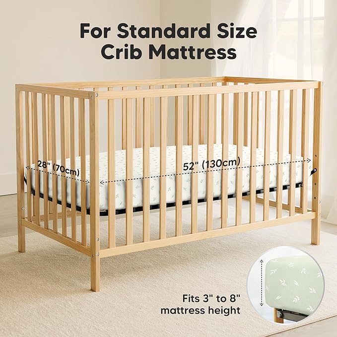 2-Pack Waterproof Crib Sheets for Girl, Boy - Organic Cotton 52X28 Fitted Crib Sheets Neutral, Crib Mattress Protector Sheets, Soft Toddler Bed Sheets,Washable Infant Fitted Baby Crib Sheets (Herb)
