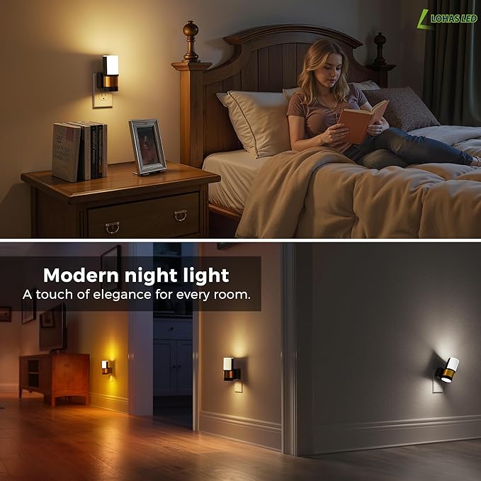 L LOHAS LED Night Lights Plug into Wall, 2 Pack, Plug in Night Light, Soft White/Cool White/Amber, Dimmable Backlit Nightlight with Light Sensor, 180° Rotatable Nightlights Plug in Wall for Hallway