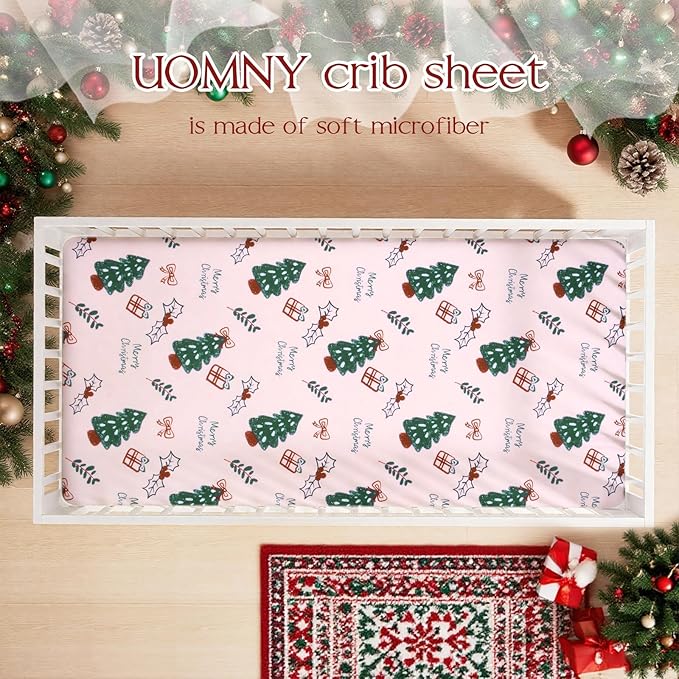 UOMNY Crib Sheet, Christmas Crib Sheets Baby Sheet for Standard Crib and Toddler Mattresses Nursery Bedding Sheet Crib Mattress Sheets for Boys and Girls 1 Pack Toddler Sheet