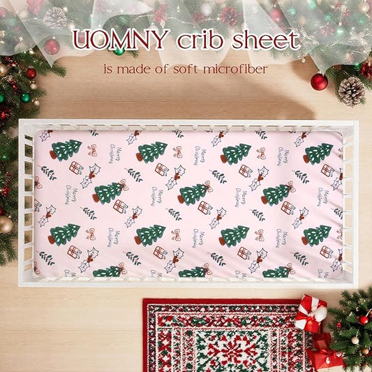UOMNY Crib Sheet, Christmas Crib Sheets Baby Sheet for Standard Crib and Toddler Mattresses Nursery Bedding Sheet Crib Mattress Sheets for Boys and Girls 1 Pack Toddler Sheet