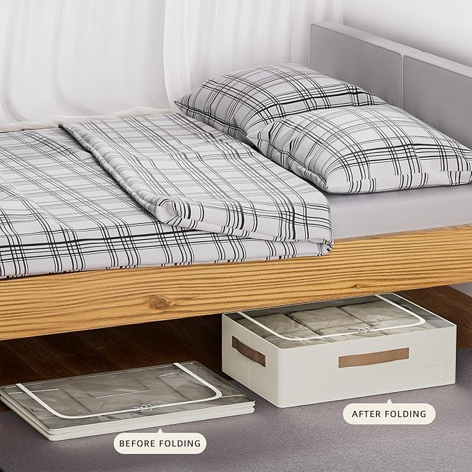 CYhom Underbed Storage Bins With Metal Frame, 10" High Under Bed Storage Containers, Large Capacity Under Bed Organizer Boxes (Beige, 23.6” L x 15.7” W x 10” H)