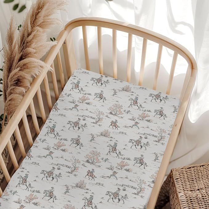 Vintage Cowboy Baby Crib Sheets for Boy Girl 52"x28" Retro Western Cowboy Horse Soft Stretchy Fitted Crib Mattress Cover Wild Desert Baby Sheet for Standard Crib & Toddler Mattress Pad