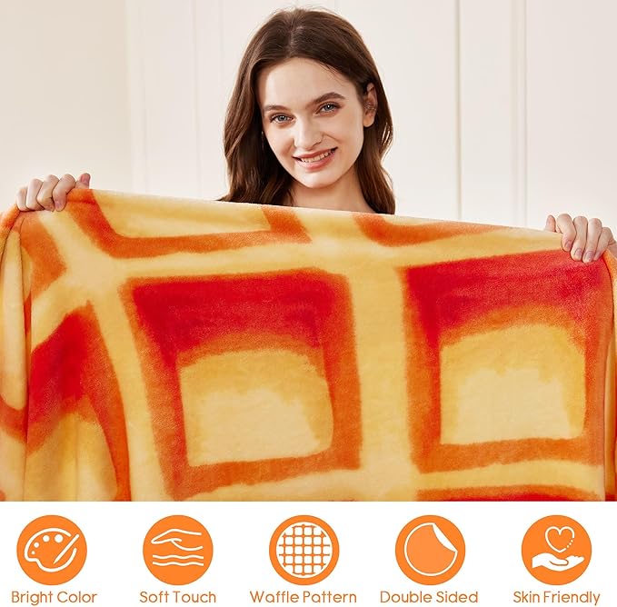 SeaRoomy Waffles Blanket, Wrap Throw Food Blanket, Novelty Funny Flannel Round Blankets Funny Gifts for Teens Boys and Girls
