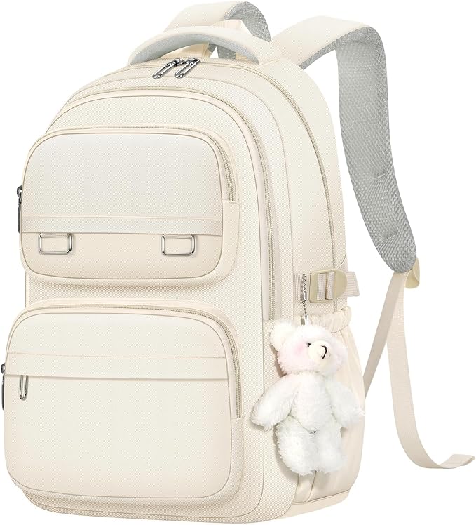 KBTYE School Backpack for Kids Girls Cute Travel Backapck for College Women Men Casual Laptop Bookbag for Teen Student(Beige)