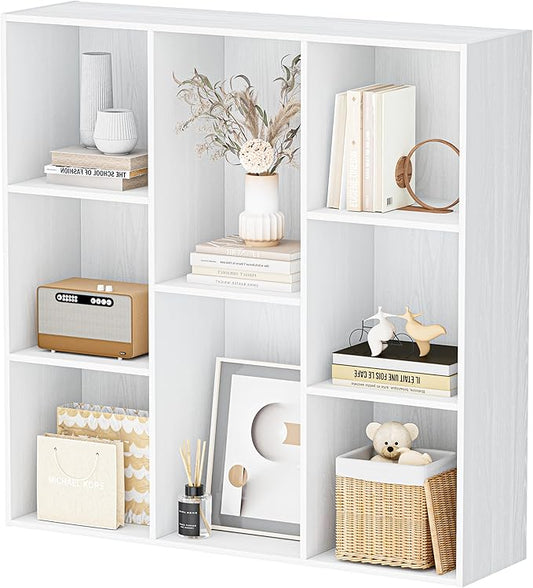 Jpiziso 8 Cube Storage Organizer, Wooden Cube Shelves with Closed Back Panel, Reversible Bookcase, Cubes Closet Organizer for Home, Living Room, Kids Room, Office, Bedroom, Study, Hallway