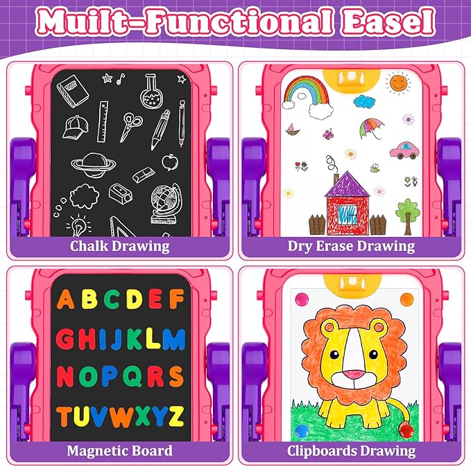 Easel for Kids,Toddler Toys for 3+ 4 5 Year Old Girl Gifts,Double Sided Magnetic Kid Art Ease,Dry Erase Drawing Painting Board,Toddler Easel Learning Toys for 3+ 4 5 Girl Birthday Christmas Gifts