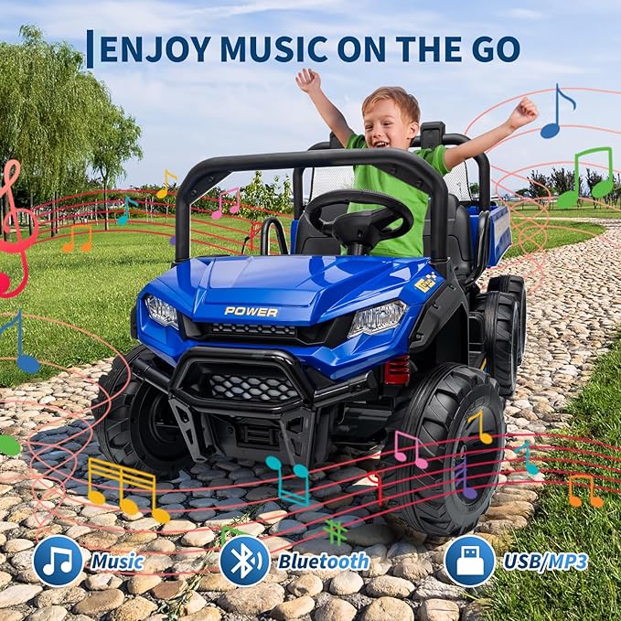 24V 4WD Electric Ride-on Dump Truck for Kids, 2-Seater with Parental Remote Control, 3 Speeds, All-Terrain Off-Road Toy Car for Boys Girls, Blue