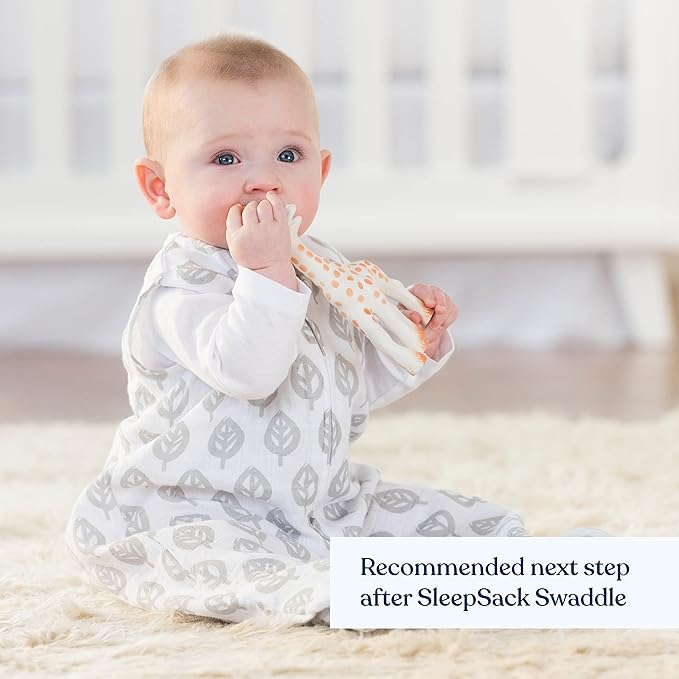 HALO 100% Cotton Muslin Sleepsack Wearable Blanket, TOG 0.5, Grey Tree Leaf, Large