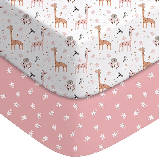 Pack and Play Sheets Fitted, Mini Crib Sheets 2-Pack for Pack N Play Mattress, Stretchy Playpen Sheet for Boys Girls, Softness and Breathable, 38" x 26"