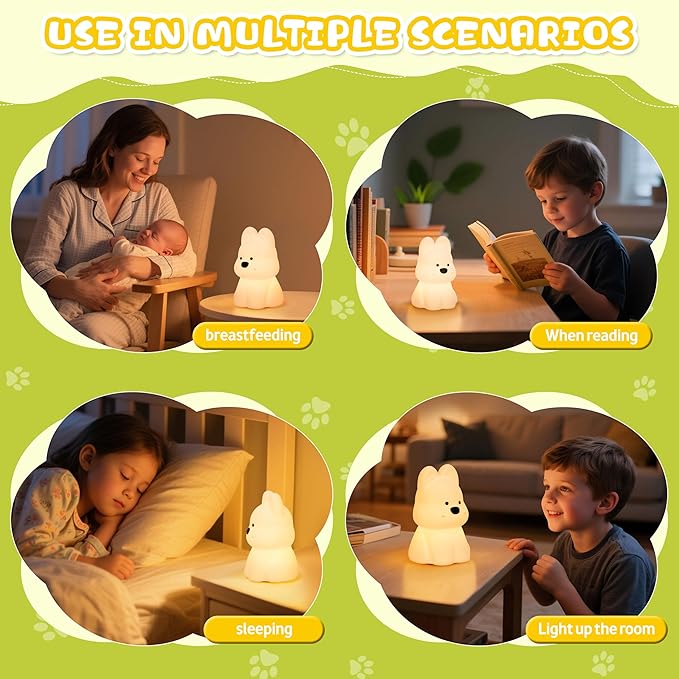loatme Night Light for Kids, Rechargeable Dimmable Silicone LED Nightlight with 7 Colors, Baby Nursery Night Lamp, Touch Squishy Lamp, Cute Gifts for Girls, Boys, Toddler Room Decor, Dog