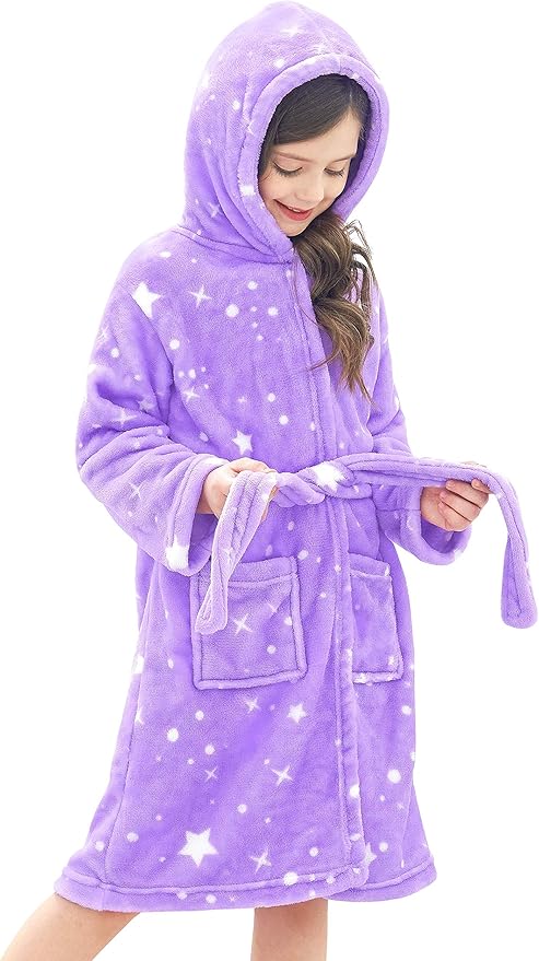 Doctor Unicorn Soft Hooded Rainbow Bathrobe Sleepwear for Girls