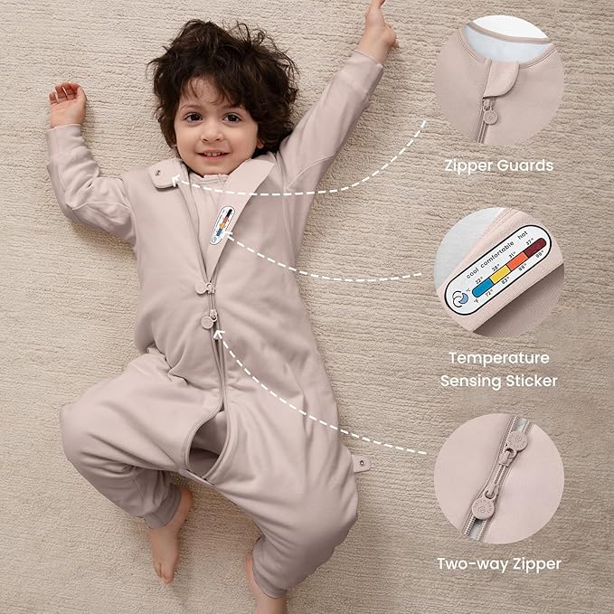 kaiya baby Unisex Toddler Sleep Sack with Feet 1.0 Tog Split Legs Sleep Sack 6-18 Months, Sleep Bag Walker, Gifts for Boys & Girls, Dusty pink