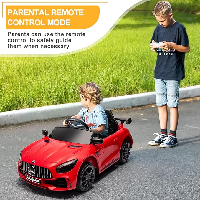 Winado 12V Ride on Car, Licensed Mercedes Benz AMG GTR Battery Powered Electric Vehicle, w/Parent Remote, Wider Seat, LED Lights, Openable Doors, MP3 Player, Smooth Start, 3 Speeds - Red